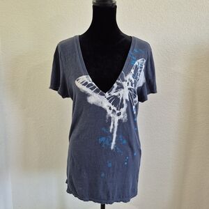 American Eagle Outfitters Slate Blue Graphic Logo Tee